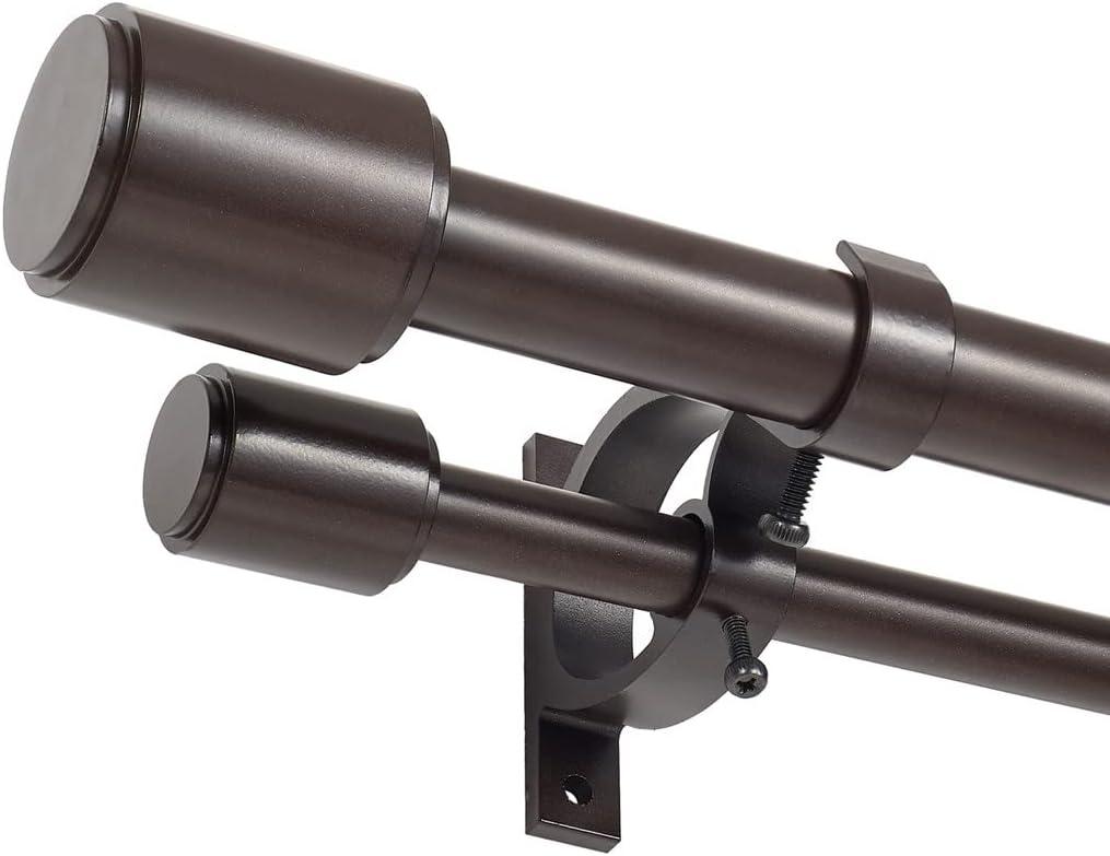 Double Curtain Rods for Windows 72-144", Double Drapery Rod Bronze Double Window Rods, Decorative Curtain Rods with Cap Finials, 1 Inch Front and 5/8 Inch Diameter Back Adjustable Dual Curtain Rod