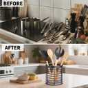 Utensil holder - Large Round Utensils Holder with Diatomaceous Base Matte Black Cooking Utensil Holder,Kitchen countertop Utensil Organizer (Metal)
