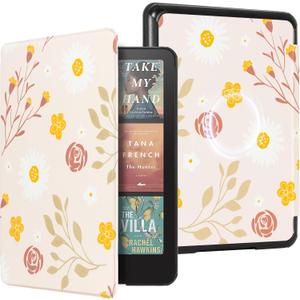 CoBak Magnetic Case for 7" Kindle Paperwhite 12th Gen 2024 and Kindle Colorsoft - Compatible with iPhone MagSafe, for Samsung/Belkin/Anker Wireless Charging Pads, Lightweight, Auto Sleep Wake (Mag Ring Pastel Daisy)