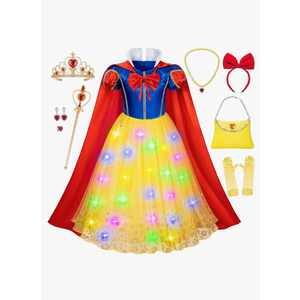 Light-Up Princess Snow White Costume for Girls Birthday,Christmas Dress Up with Accessories, 4T 5T