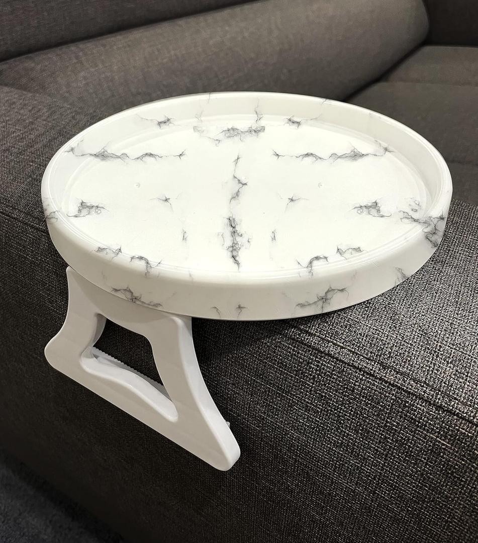 Marble Printed Sofa Arm Clip Table, Armrest Tray Table, Drinks/Remote Control/Snacks Holder (Round)