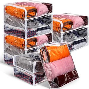 Kingdder 12 Pcs Clear Vinyl Zippered Storage Bags 15.8 x 13.8 x 4 Inch Sweater Storage Bags Plastic with Zipper Moth Proof Bed Sheet Organizer for Blankets Clothes Closet Sweater Quilt Pillow
