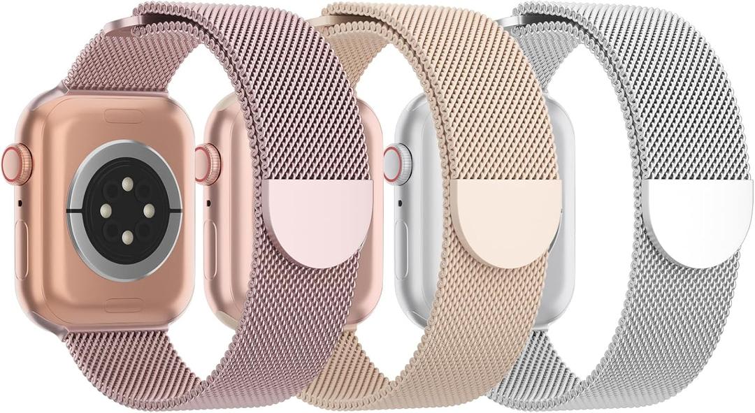 3 Pack Mesh Metal Band Compatible with Apple Watch Band 38mm 40mm 41mm 42mm 44mm 45mm 46mm 49mm, Stainless Steel Magnetic Loop Strap for iWatch Ultra 3 2 1 Series 11/10/9/8/SE/7/6/5/4/3 Men Women