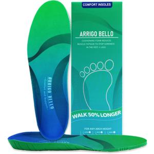 ARRIGO BELLO Insoles Men Women Walker Longer Comfortable Shoe Insert Cushioning Foam Without Muscle Fatigue Flexible Arch Support for Walking, Hiking, and Standing on Feet All-Day (Green) (L/Men 8-9/Women 9-10(278cm))