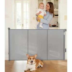 Reinforced Retractable Baby Gate, Extra 38" Tall, Extends up to 63" Wide, Hardwared Installation Mesh Gate for Stairs, Dog Gate, Child Pet Gate for Stairs, Doorways, Hallways, Indoo (Gray)