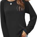 Aifer Womens Long Sleeve Shirts Crew Neck Casual Tops Fashion Loose Fit Trendy Tunic Outfits Clothes (Black, M)