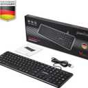 Perixx PERIBOARD-210 US Wired Full-Size USB Keyboard with Quiet Keys for Desktop, Laptop, and Tablet - X Type Scissor Keys - Black - US English (11726)