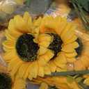 Laelfe Artificial Sunflower Flowers Long Stem Silk Fake Large Sunflowers Decoration for Outdoor Home Wedding Baby Shower Birthday Party Single Bulk Yellow Decor 6PCS (Dark Center)