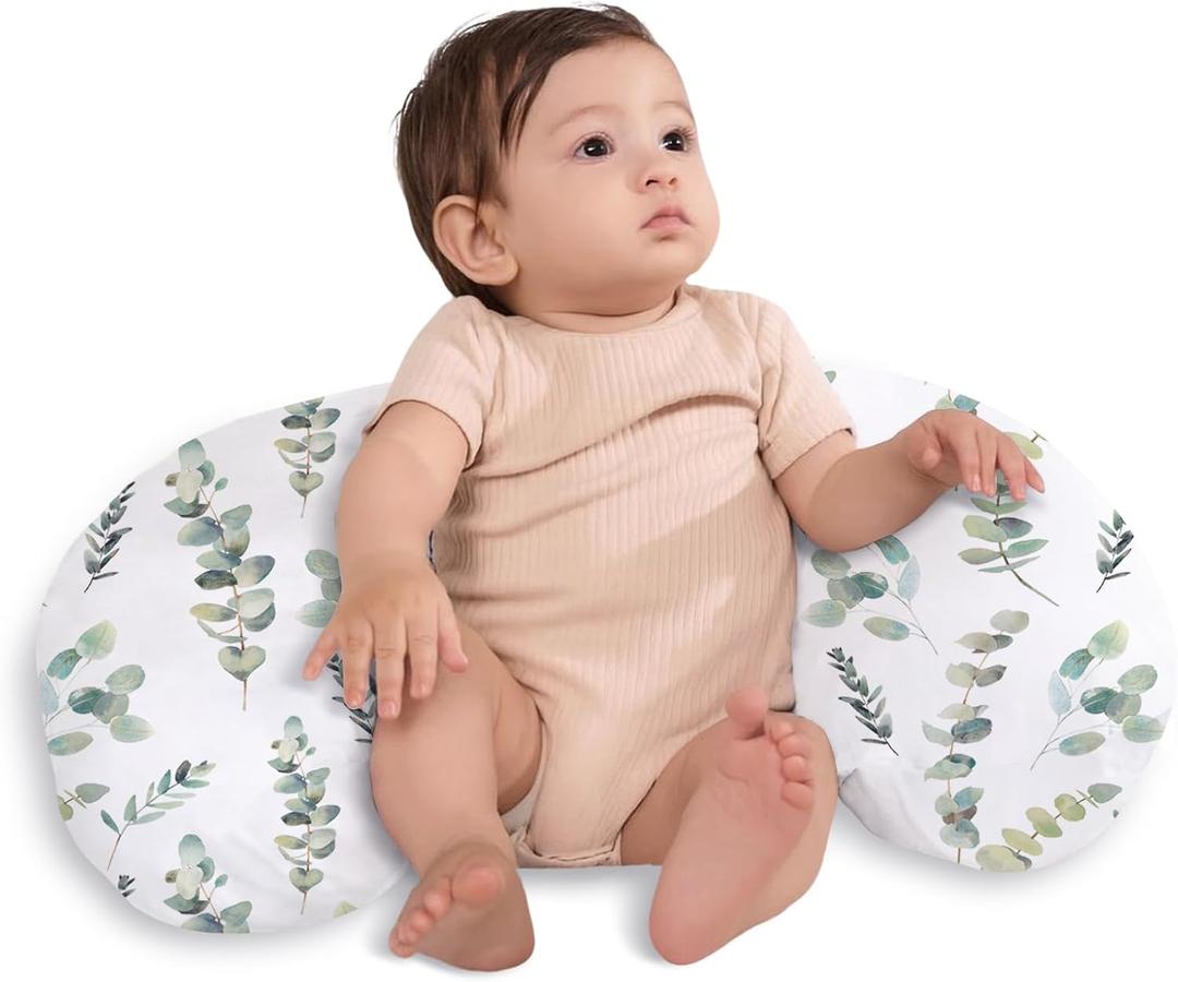 Little Grape Land Nursing Pillow,Upgraded Breast Feeding Pillow for Mom,Breastfeeding & Bottle Feeding for 017 Months, Soft Machine Washable Cover with firm breathable filling,Tummy Time,Green Leaves