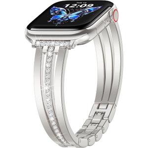 AIRSPO Slim Gold Band Compatible with Apple Watch 38mm 40mm 41mm 42mm 44mm 45mm 46mm Women Thin Metal Strap Dressy Jewelry Bracelet with Bling Diamond for iWatch Bands Series 11 10 9 8 7 6 5 4 3 SE (Starlight)