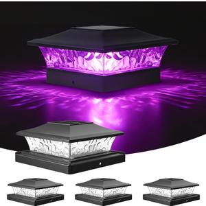VOLISUN Solar Post Cap Light 4Pack Black: RGB Color Changing - Fence Post Lights Solar Outdoor Waterproof for 4x4 x5 x6 WoodenVinyl Post