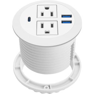 Jgstkcity 2-in-1 Desktop Power Grommet with USB-C Output, 125V, 12A, 2 AC Outlets, 3 USB Charging Ports, White (20W USB Port, White)