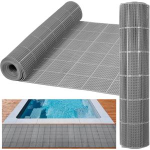 3 x 10FT Drainage Pool Flooring Mats Non Slip Swimming Pool Mat PVC Splash Matting Mesh Hollow Doormat Roll for Outdoor Indoor Garage Restaurant Sauna SPA Heavy Duty Commercial Anti Slip Floor Mats (35.4" x 118" (Rectangular), Grey)