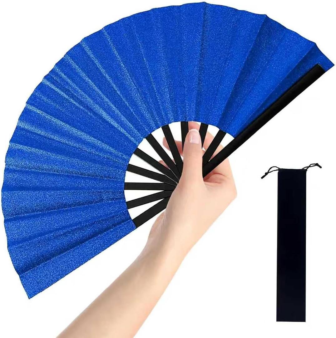 Large Folding Hand Fan, Nylon-Cloth Vintage Retro Fabric Fans, Glitter Bamboo Ribs Chinese Kung Fu Tai Chi Hand Fan for Women, Festival, Dance, Gift, Performance, Decorations