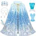Meland Princess Dress Up for Girls 3-8, 11Pcs Mermaid Cape with Crown, Dress Up Clothes Birthday Gift Toys for Girls Toddlers (Ice Blue)