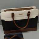 LOVEVOOK Laptop Tote Bag for Women,Leather Work Bag, Waterproof Business Teacher Bag,Large Computer Handbag Purse Briefcase,Office Gifts for Women (15.6 Inch, Black-white-brown-up)