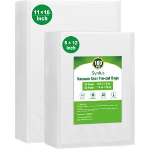 Syntus Vacuum Sealer Bags, 100 Gallon 11" x 16" and Quart 8" x 12" Commercial Grade PreCut Bag, BPA Free Food Vac Bags for Storage, Meal Prep or Sous Vide
