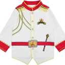 Toddler Halloween Costume, Childrens Cosplay Clothes, Child Prince Clothes T-Shirt Pant Set (White and Blue Prince Suit-long Sleeve)