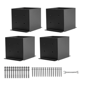 Grehitk 6×6 Post Base 4 Pcs,Deck Post Brackets,Inner Size 5.5"x5.5" Thick Steel Fence Post Anchor Base,Black Powder Coated Heavy Fence Post,for Supports Porch Railing Post Holders Pergola Brackets