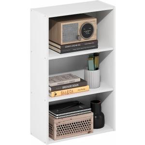 Furinno Basic Book Shelf, 3-Tier Bookshelf, Cube Storage Organizer Bookcase with Open Shelf, 7 x 17 x 26, for Living Room, Bedroom, Home Office, White
