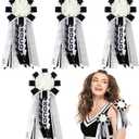 Norme 4 Pcs Mini Homecoming Decoration - 5.9" 2025 Homecoming Mum Flower & Ribbon Hand Accessories Set for Back to School Party Events Favors Supplies(Black)