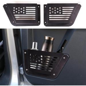 Rear Door Storage Pockets for Ford Bronco 4 Door 2021 2022 2023 2024 2025 Accessories Side Door Organizer Box Interior Expansion Accessory, Carbon Steel, 1 Pair with America Flag (Metal US Flag)