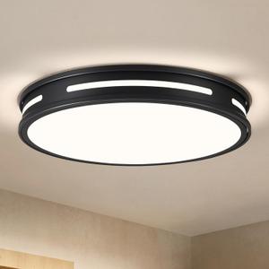 Peblto Dimmable Black Flush Mount Ceiling Lights, Modern 5CCT 2700K~6000K LED Hallway Light Fixtures, Low Profile Round Minimalist Ceiling Light for Bedroom, Laundry Room, Kitchen (15.8 inch, Black)