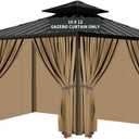 Gazebo Universal Replacement Privacy Curtain, 10'X12' Waterproof Outdoor Sidewall with Zipper for Patio, Garden and Backyard (4-Panels, Brown) (Beige)
