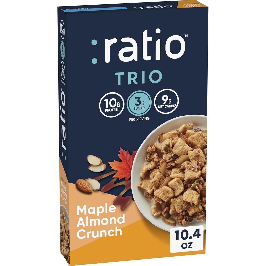 Ratio Trio Maple Almond Crunch Cereal, 10g Protein, Keto Friendly, 10.4 oz (EXP 03/07/26)