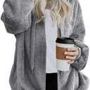 ReachMe Womens Oversized Sherpa Jacket Fuzzy Fleece Zip Up Hoodies with Pockets Warm Fall Outfits Winter Coats (Gray, M)