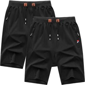 GEEK LIGHTING Mens Shorts Casual Cotton Drawstring Zipper Pockets Elastic Waist Lightweight Summer Athletic Beach Shorts (Black, XXL)