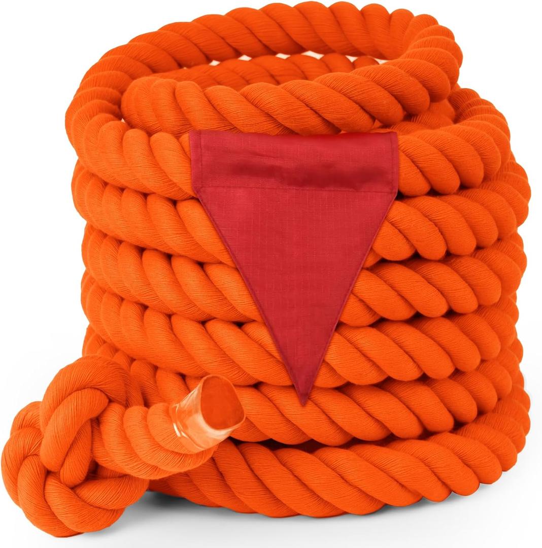 Field Day Tug of War Rope with Flag for Kids and Adults, Family Reunion Birthday Party Games, Summer Outside Lawn Games, Camping Picnic Carnival Games for Team Building Activities, Orange 20FT