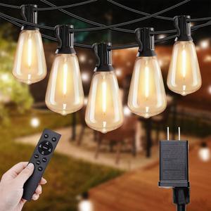 Outdoor String Lights with Remote, 50ft 25 Bulbs Low Voltage(24V) Patio Lights, Dimmable & Timer, IP65 Waterproof, ST38 LED Hanging Lights for Outside, Deck, Garden, Backyard, Porch, Party