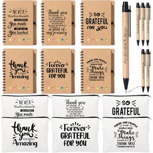 6Set Employee Appreciation Gifts Bulk, Thank You Gift Inspirational Notebook Makeup Bag for Team Volunteer Nurse Coworker Teacher, Cosmetic Bag Notepad with Bamboo Pen Gifts Box (6, Inspirational)