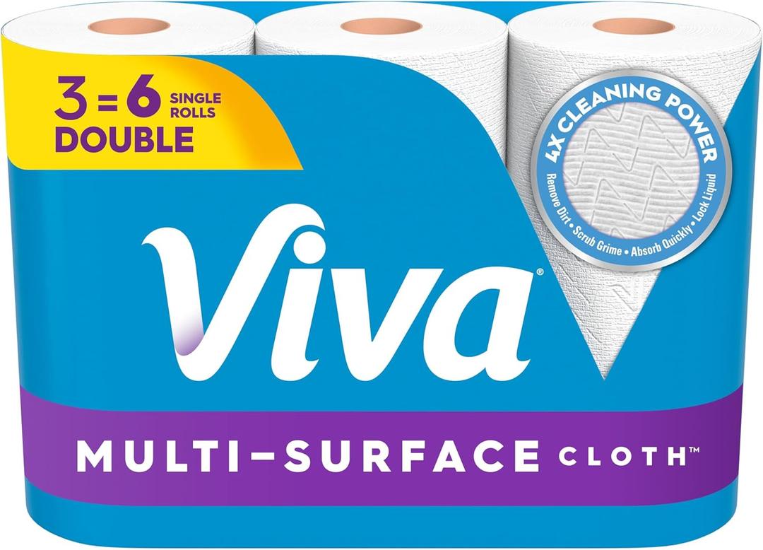 Viva Multi-Surface Cloth Paper Towels, Choose-A-Sheet Size, 3 Double Rolls, 110 Sheets per Roll