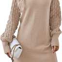 Sovoyontee Women's 2025 Fall Long Sleeve Mock Neck Sweater Dress Casual Loose Ribbed Knit Mini Short Pullover Dresses (Beige, S)