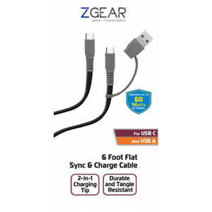 ZGear 6 Foot Flat Sync & Charge Cable For USB C To USB A