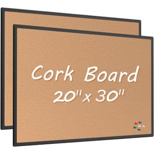 2-Pack Cork Board Bulletin Board 20 x 30, Black Aluminium Framed Corkboard, Office Board for Wall Cork, Large Wall Mounted Notice Pin Board with 32 Push Pins for School, Home & Office