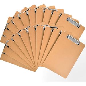HappyHapi 20 Pack Clipboard 8.5 x 11 Letter Size Clip Boards Bulk, A4 Wooden Hardboard Office Clipboards Pack for Classroom, Work-Meetings, Brown