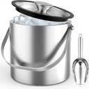 3L Stainless Steel Ice Bucket, Double Wall Insulated Ice Bucket with Lid, Drain Plate, Scoop, Tong for Parties Cocktail Bar
