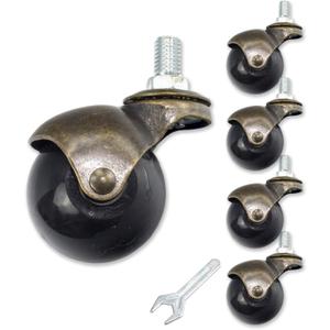 Set of 5 Vintage Bronze 2'' Ball Roller M10x15mm Screw Threaded Office Chair Wheel Casters Replacement Antique Retro Style Golden Copper Color