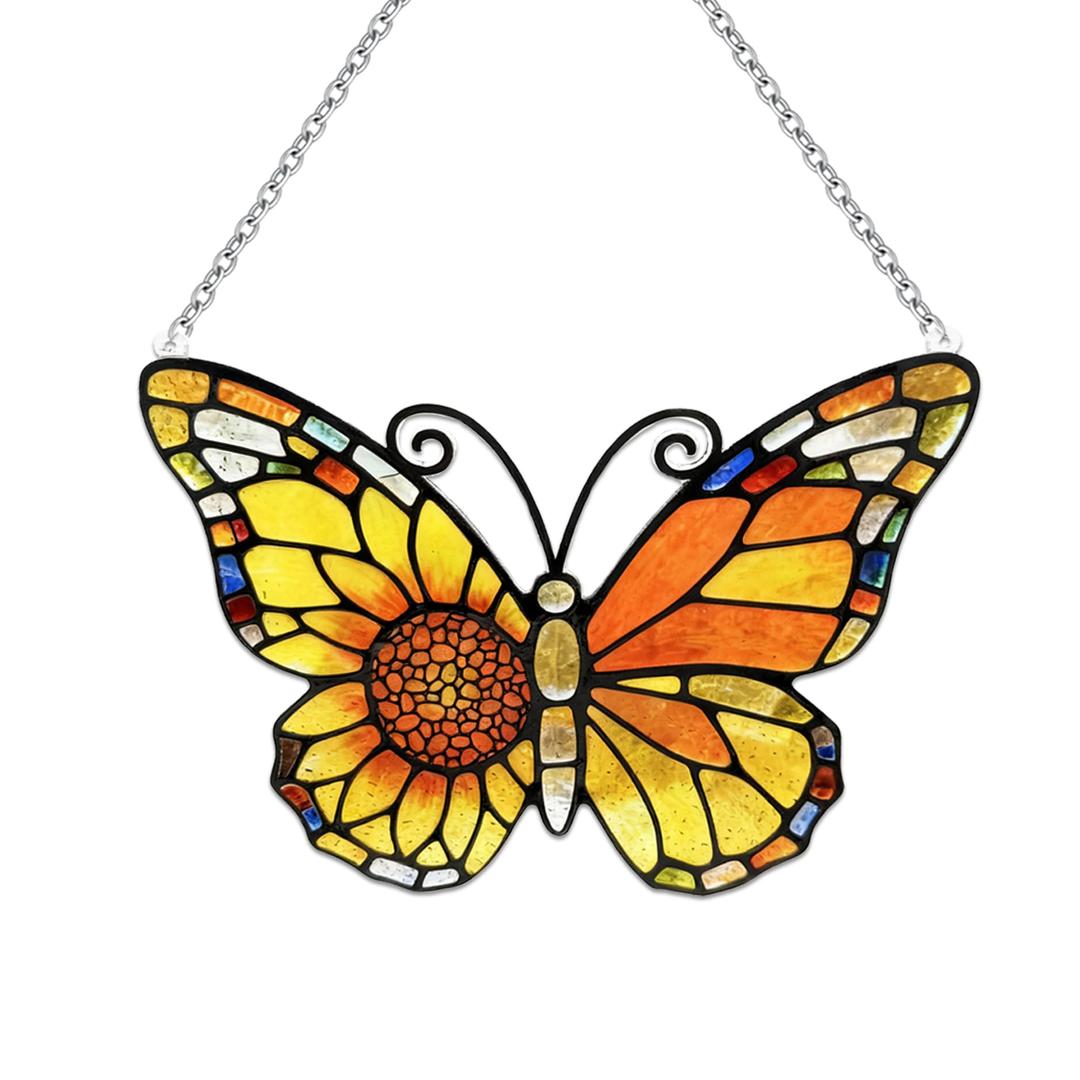 Butterfly Suncatcher Stained Glass, Butterfly Window Hanging Suncatcher Ornament, Insect Suncatcher for Grandma/Mom/Women (Colorful)