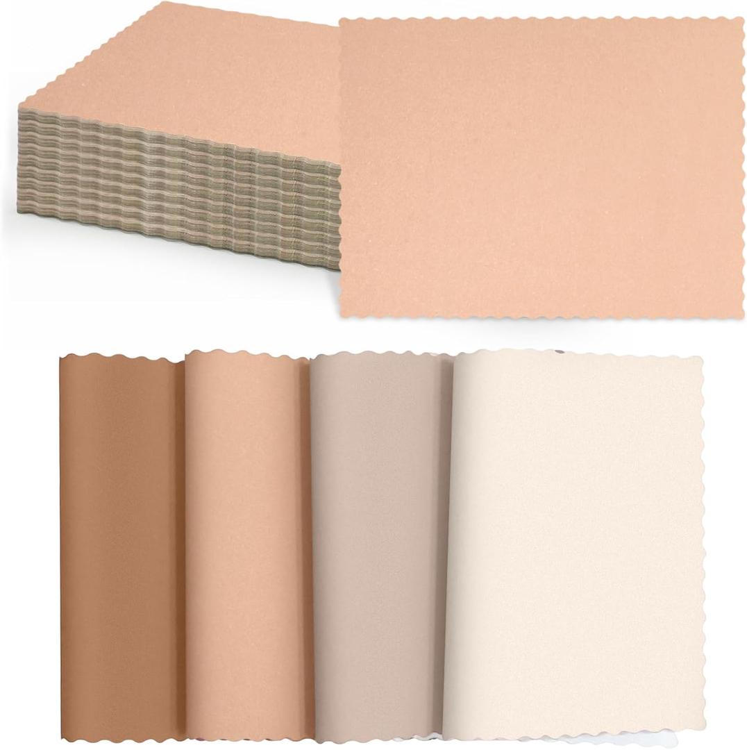 120 Pcs Disposable Paper Placemats 10 x 14 Inch Boho Light Brown Scalloped Paper Doilies Decorative Place Mat for Dining Tables Wedding Baby Shower Birthday Decorations