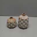 Creative Co-Op Terra-Cotta Vases with Raised Rectangles Pattern, Cream, Set of 2