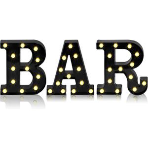 Mudder 3 Pcs Bar Sign Light up Letter Battery Operated Illuminated Marquee Light for Home Bar Pub Party Table Wall Decor(Black)