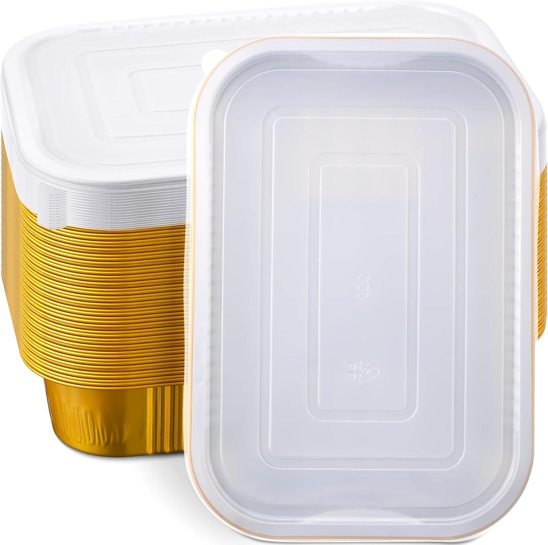 Patelai 9" x 13" Gold Aluminum Pan with Lids (15 Pack+15 Lids) Gold Disposable Aluminum Foil Baking Foil Pans Microwave Oven Safe for Cooking Heating Baking Storage BBQ