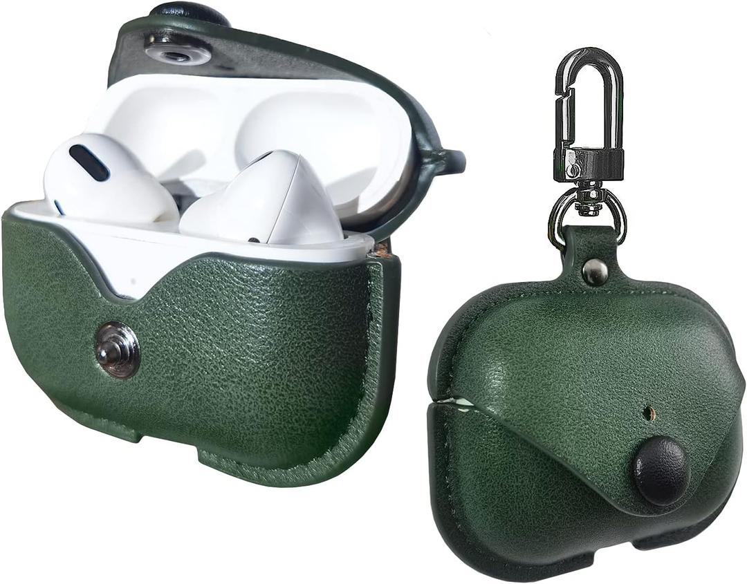 MODOS LOGICOS Leather Charging Case Cover for Apple AirPods Pro, Secure Snap-Fastener Compatible with AirPods Pro 1st & 2nd Gen - Green