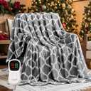 Homemate Heated Blanket Electric Throw - 50x60 Heating Blanket with 10 Fast Heat Levels 8 Hours Auto Off Soft Cozy Flannel Over-Heated Protection ETL Certification Keep Warming in Home (Grey Geometry)