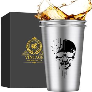 Skull Stainless Steel Beer Cups, Skull Gifts for Goth Fan, Stackable Camping Mugs for Outdoor Indoor Activity, Father's Day Halloween Christmas Gifts for Men Women, 500ML(2 Pack)