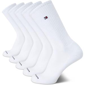 Tommy Hilfiger Mens Crew Socks - 5 Pack Cushioned Stretch Athletic Performance Crew Length Running Socks for Men (7-12, Pure White)